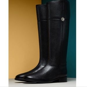 GUC Tory Burch Jolie Pebbled Leather Black Riding Boots